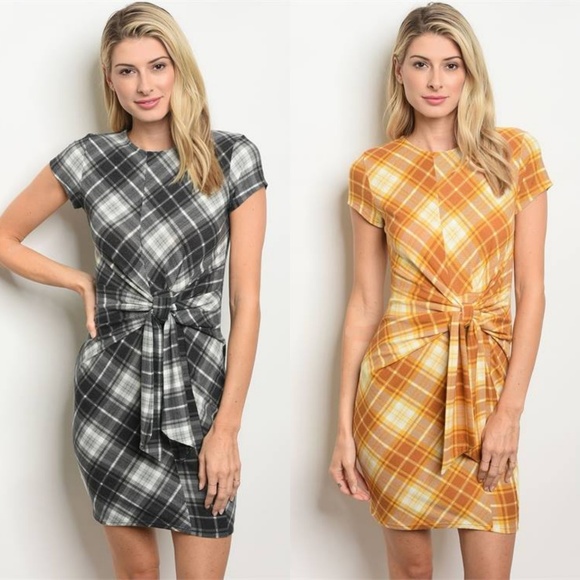 NEW GIRL PLAID FRONT TIE MINI DRESS in BLACK - Picture 4 of 4